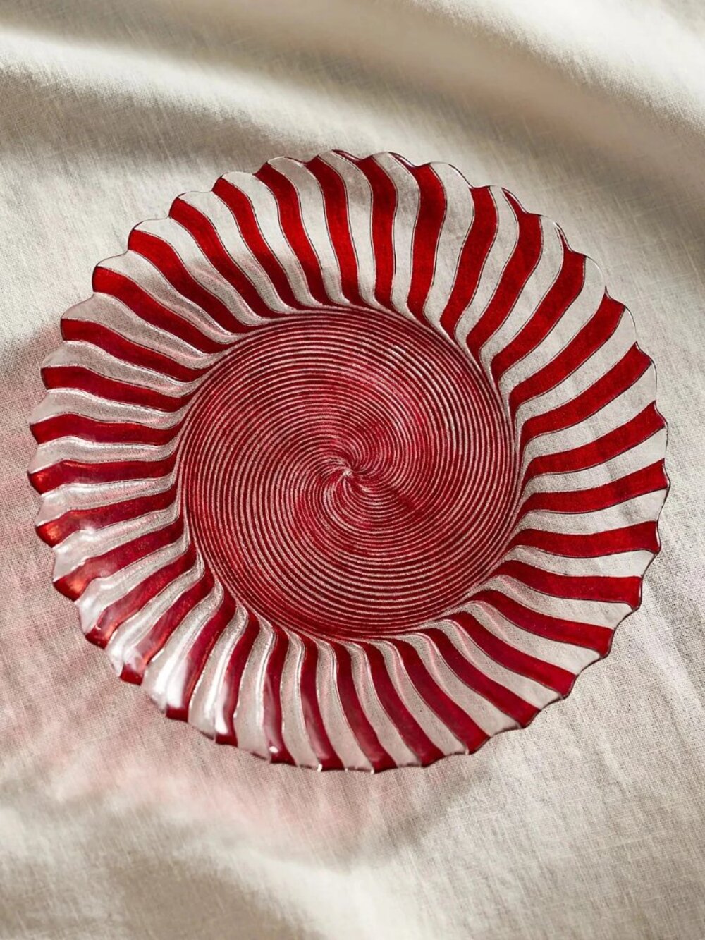 Anthropologie Terrain Candy Cane Glass Serving Plate Perfect for Christmas
